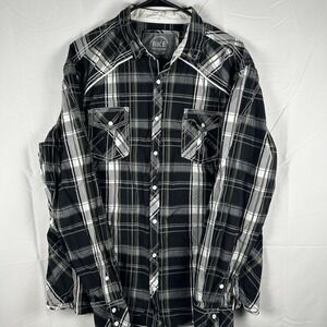 BKE Black Plaid Button Up Mens Long Sleeve Shirt Athletic Fit Pearl Snaps XL